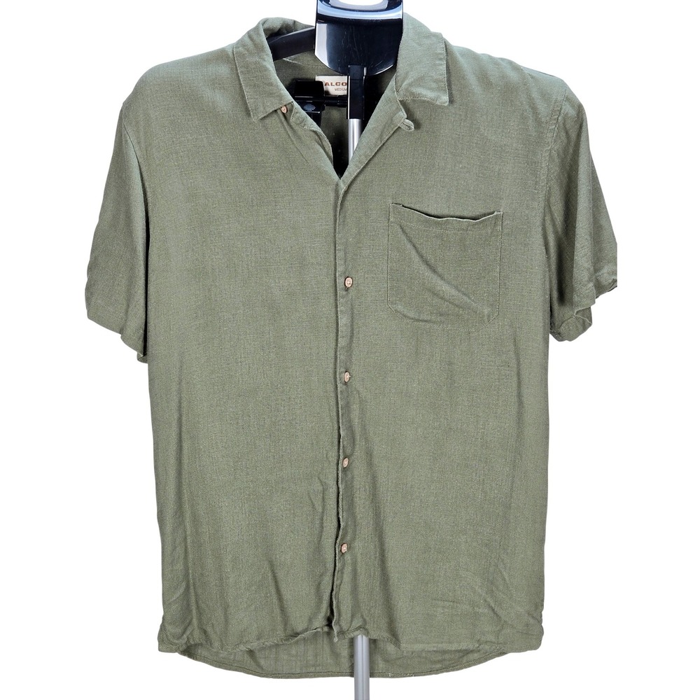 Men's Alcott Medium Olive Green Linen Blend Short Sleeve Button Down Shirt